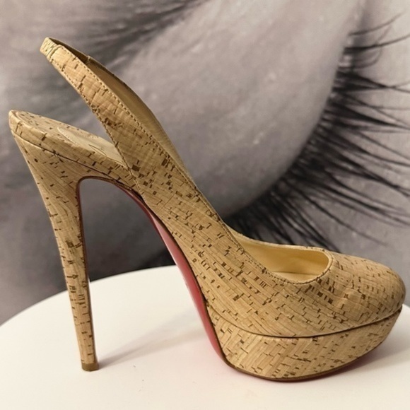 🌺 CHRISTIAN LOUBOUTIN 👠 Bianca Slingback 140mm Cork Platform Pump size 38.5 - Picture 8 of 16